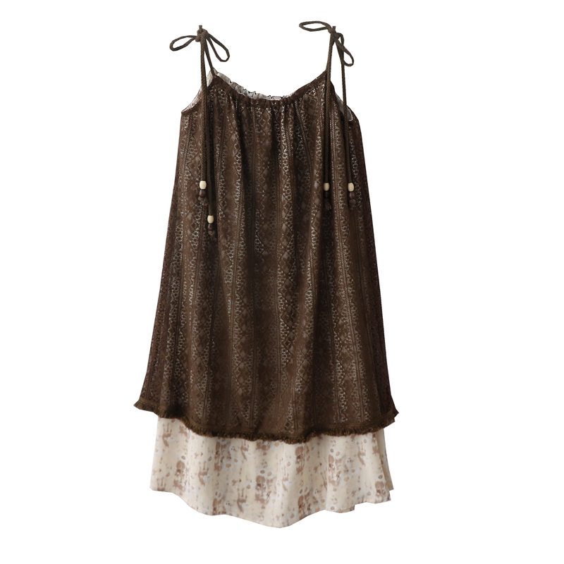 Robe d'été en dentelle pour vacances en bord de mer, nouveau Style français, glands, fleur, jupe mi-longue superposée, faux deux pièces, robe de plage