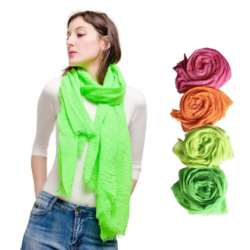 NOUVEAU Foulard d'été Néon Uni Effet Bulle Turban Plissé Voile Ondulé pour Femme Écharpe Iridescente
