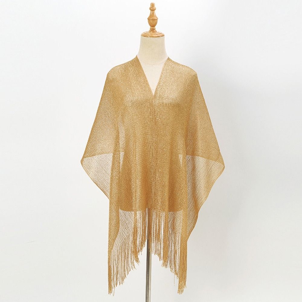 Écharpe de protection solaire d'été, dorée et argentée, élégante, avec pompons, pour mariage et robes, pour femmes