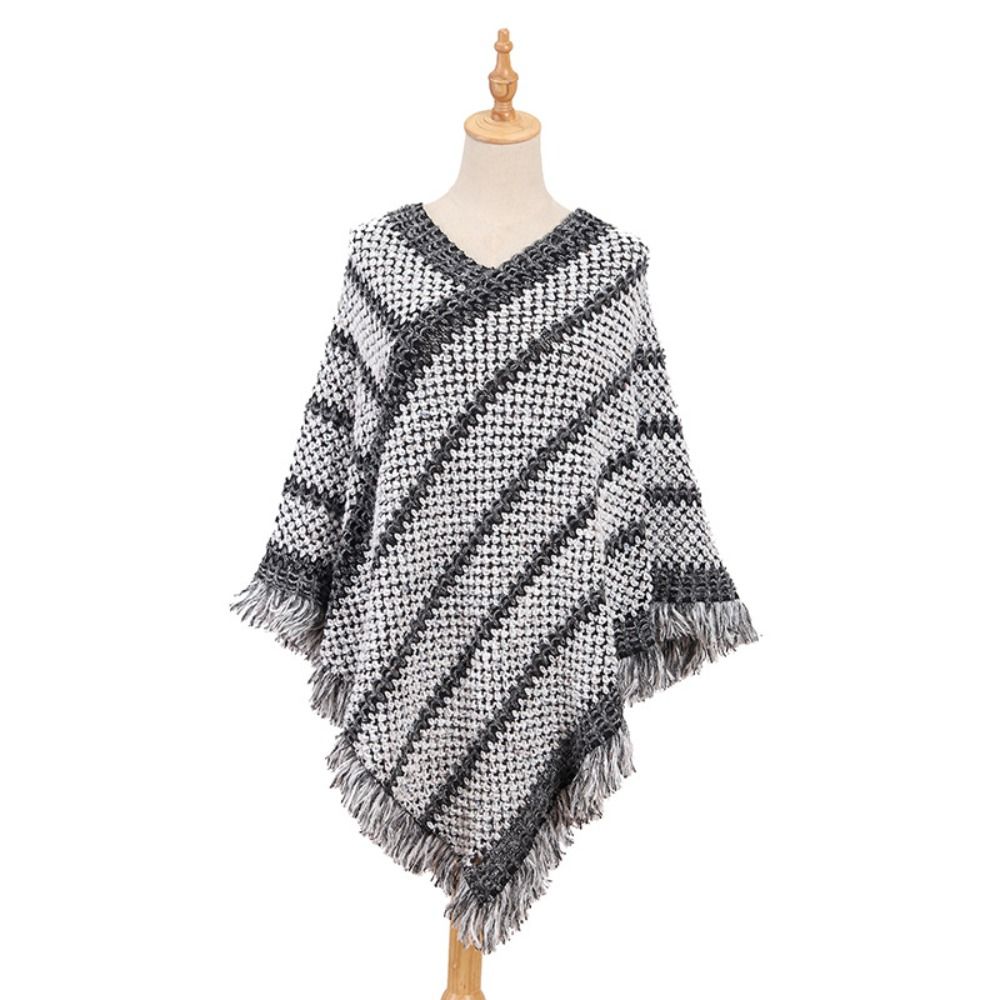 Mode automne hiver chaud tricoté châle Style ethnique rayure gland châle Cape tricot enveloppes écharpe pour femmes fille