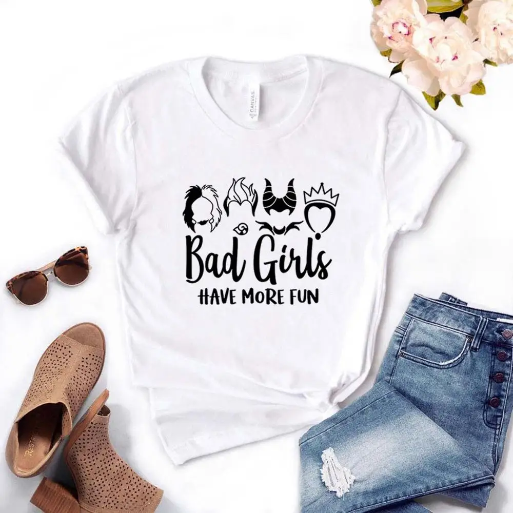 T-shirt manches courtes col rond pour femme, décontracté, Bad Girls Have More Fun Print, été