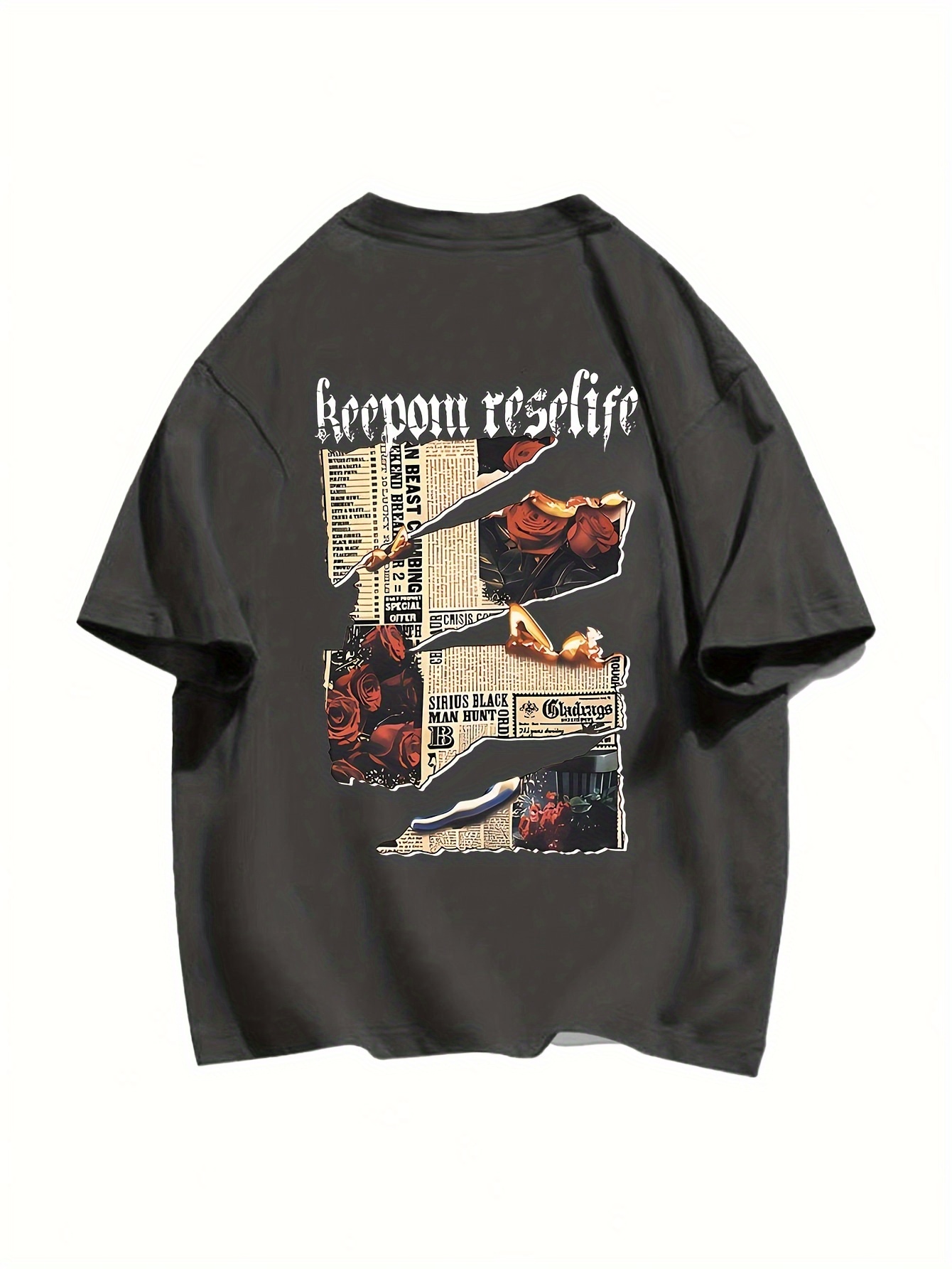 Mode coréenne femmes T-shirt vieux journal imprimé 100% coton T-shirt été col rond hauts amples rue décontracté femme vêtements