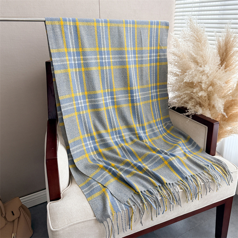 Écharpe d'hiver de luxe à carreaux pour femme, châle pashmina chaud et épais, écharpe-couverture à franges, foulard décontracté pour femme