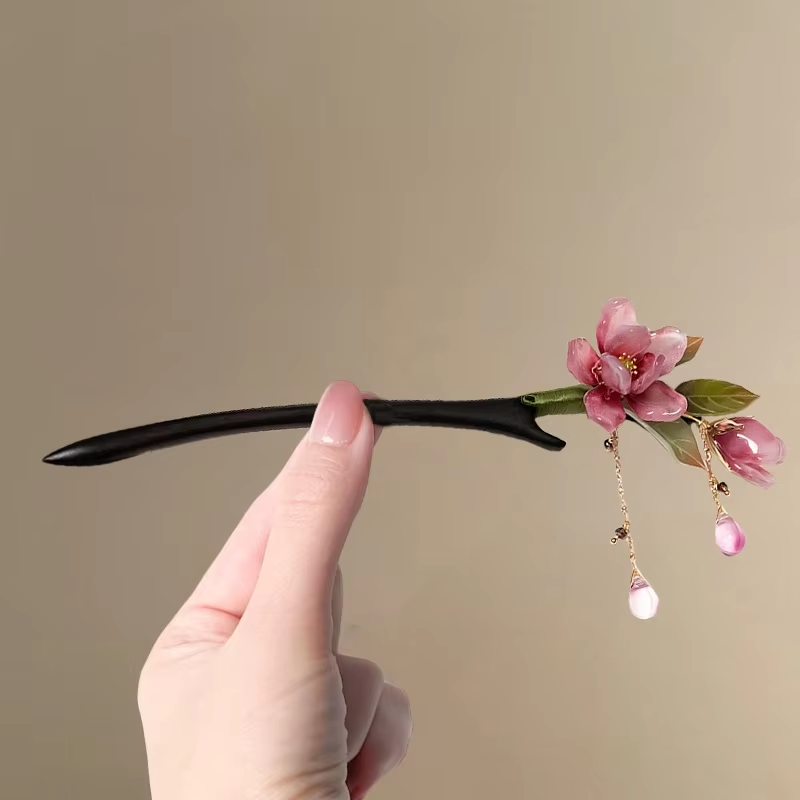 Nouvelle épingle à cheveux style chinois avec pompon, style ancien, faite à la main, motif fleur de lotus, pour femme