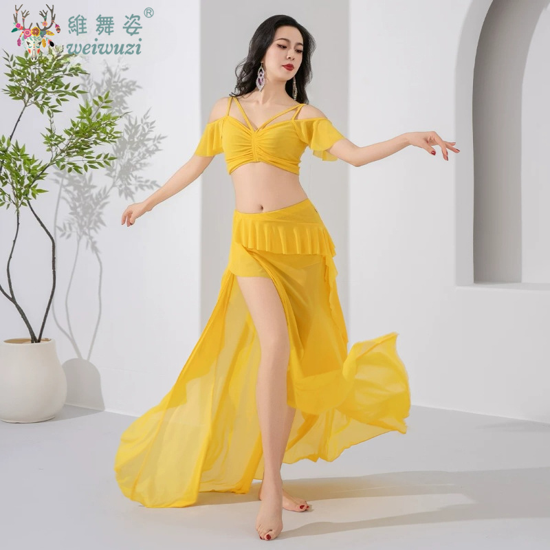 Ensemble de costumes de danse du ventre élégants pour femmes, vêtements d'entraînement doux et confortables pour l'été, haut + jupe, tenue d'entraînement de danse du ventre orientale