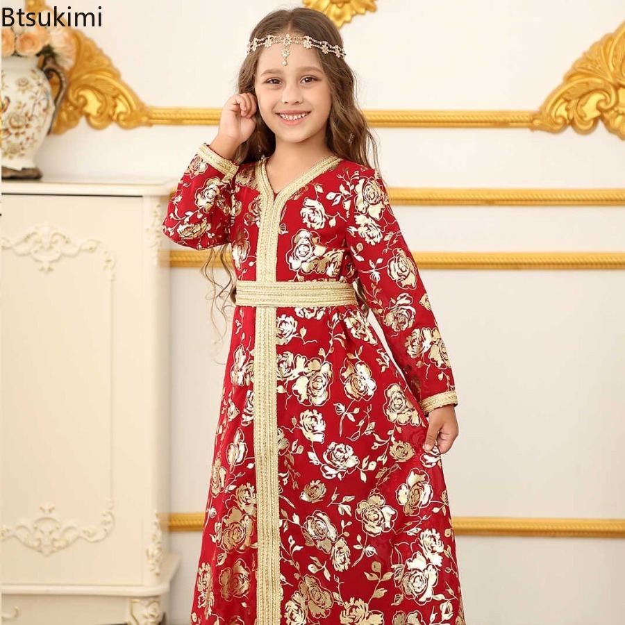 Robes arabes de dubaï pour filles, vêtements musulmans du moyen-orient, Robes de bal de fête d'anniversaire à la mode, Robes caftan islamiques de Style ethnique