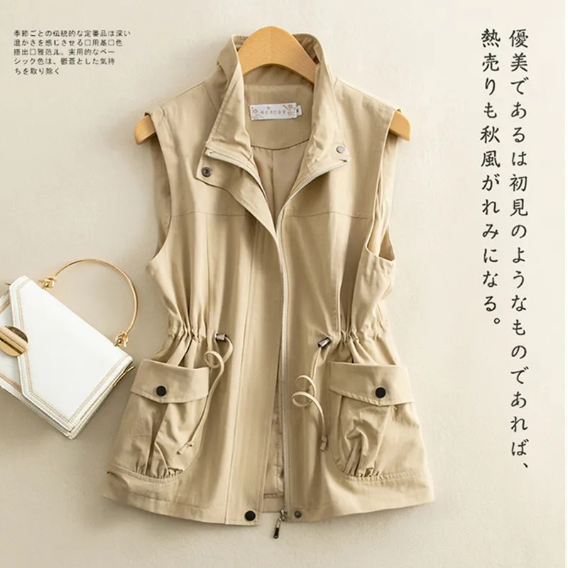 Gilet court pour femme, coupe ajustée, printemps-automne, décontracté, nouvelle collection 2026, en pur coton, sans manches