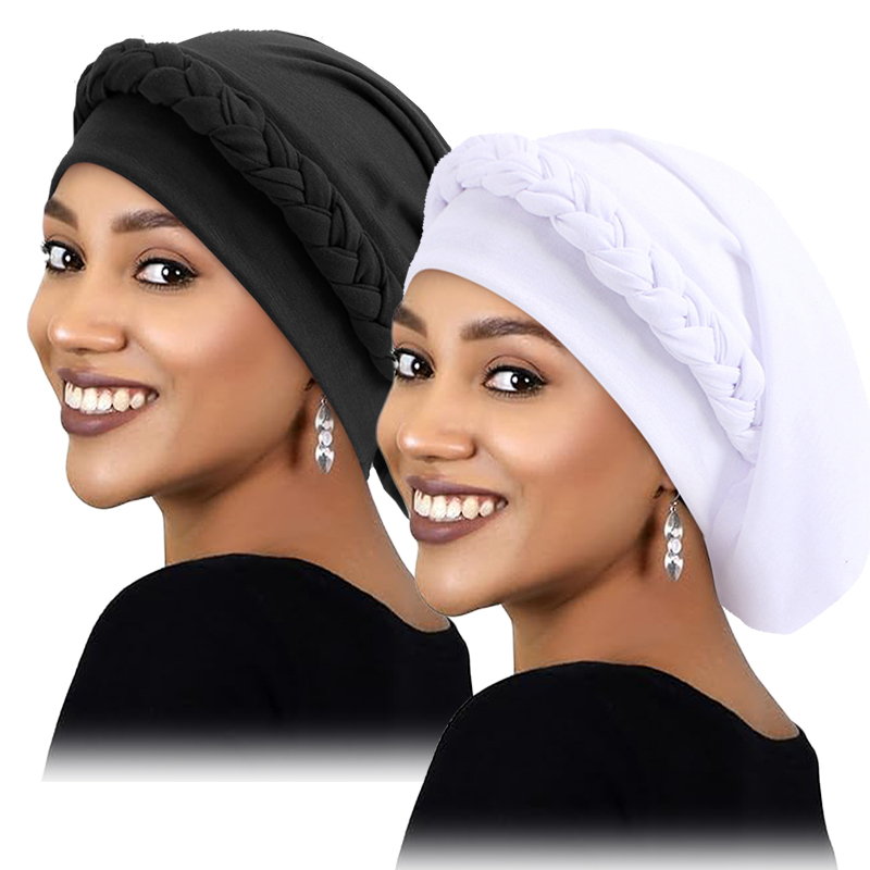 Turban élastique tressé pour femmes, 2 pièces/lot, chapeau torsadé musulman, chapeau contre le Cancer, casquette de chimio, couverture enveloppante pour cheveux, couvre-chef islamique