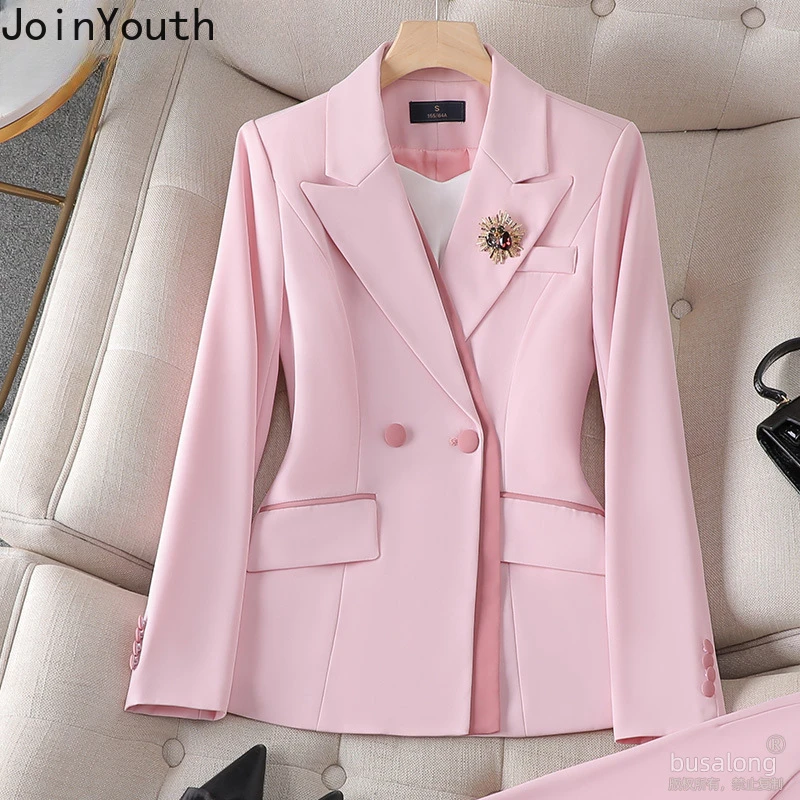 Tempérament coréen costume mode pantalon tenues deux pièces ensembles à manches longues tunique manteau taille haute pantalon droit ensemble Roupas Femme