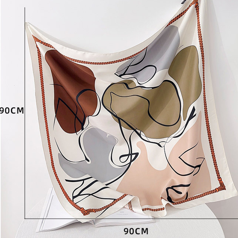 Foulard carré en sergé pour femmes, châle imprimé, enveloppes de la présidence féminine, foulard pour les cheveux, bandana pour les mains, foulards pour la tête, hijab, crème solaire de plage, 90cm
