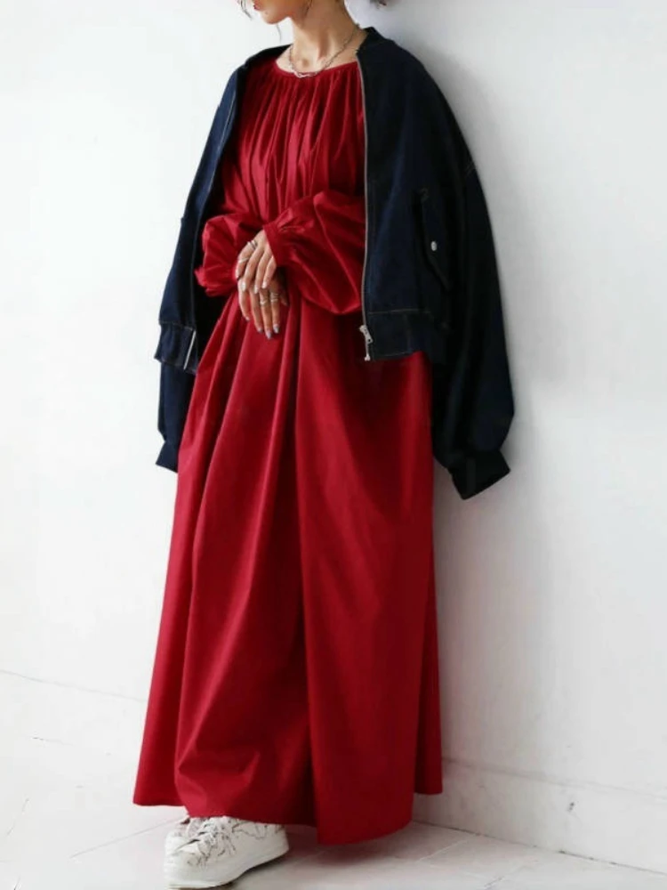 Robe coréenne décontractée, ample, couleur unie, poches, nouvelle mode printemps été, manches lanternes, chemises pour femmes, 2025