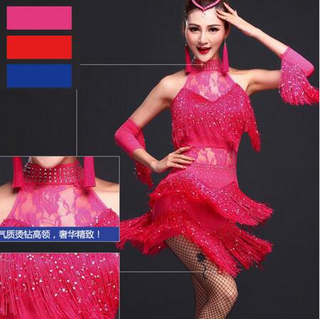 Robe de danse latine bleue rouge pour femmes/filles/dames, nouvelles robes Sexy à franges pour Salsa/salon de bal/Tango/Cha Cha/Rumba/Samba/robes latines pour la danse