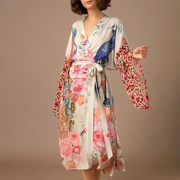 TEELYNN décontracté imprimé fleuri cache-maillot femmes Robe Vintage Robe manches évasées Kimono Robe Boho plage porter caftan robes d'été