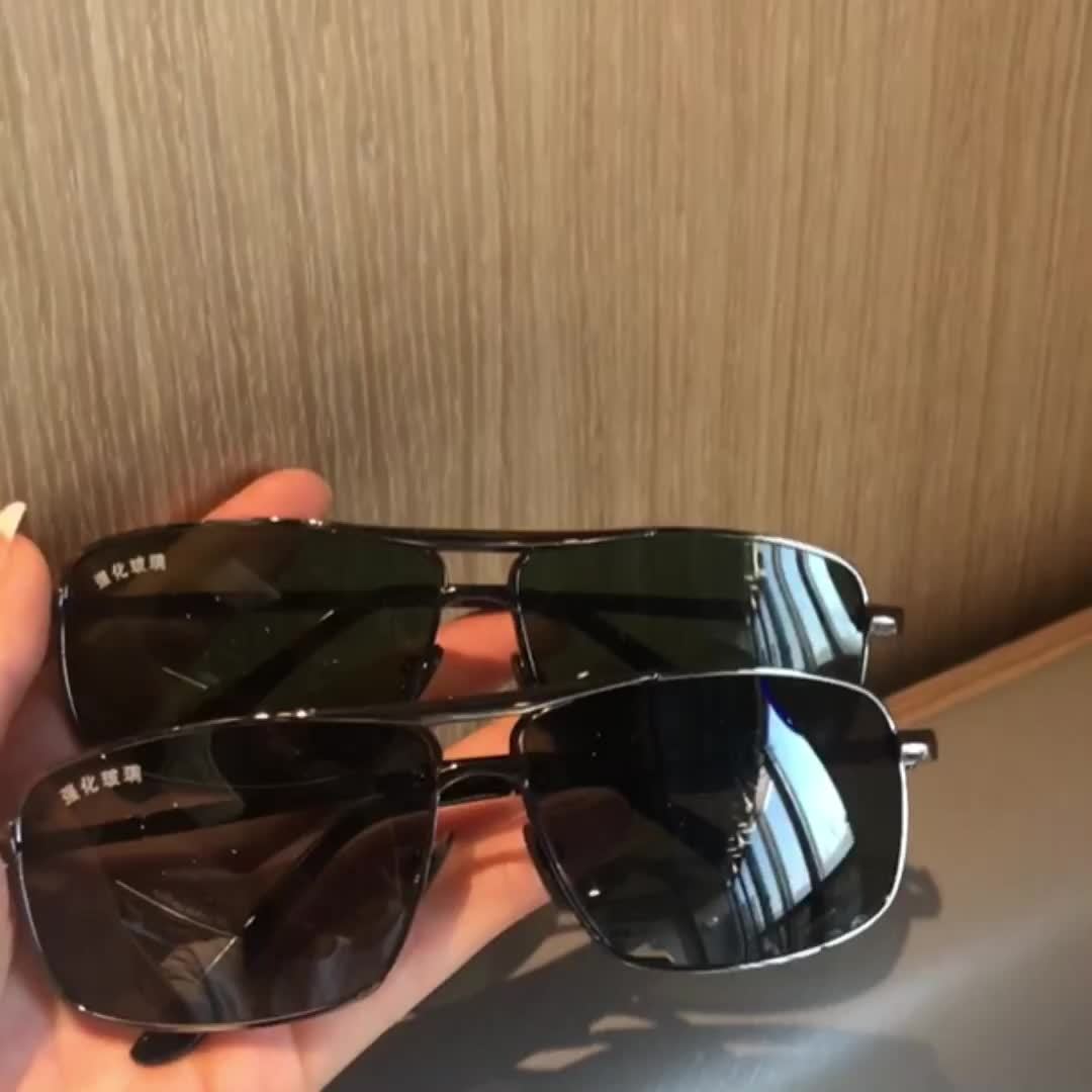 Lunettes de soleil pour hommes, verre cristal pour la conduite, grand visage, UV400, vertes, en métal, haute qualité, Double faisceau, nouvelle collection 2025
