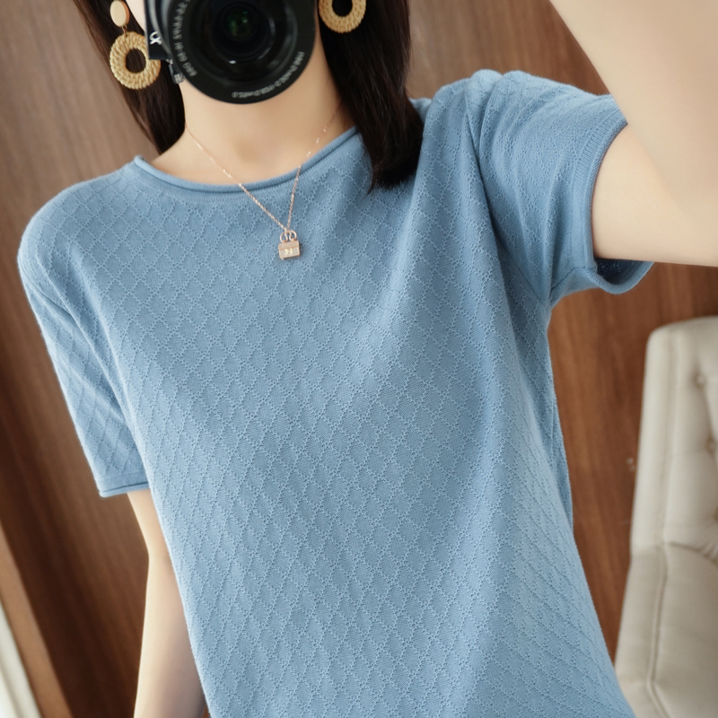 T-shirt femme printemps/été 100% coton pull à manches courtes décontracté roulé col rond dames hauts chemisier ample pull t-shirts