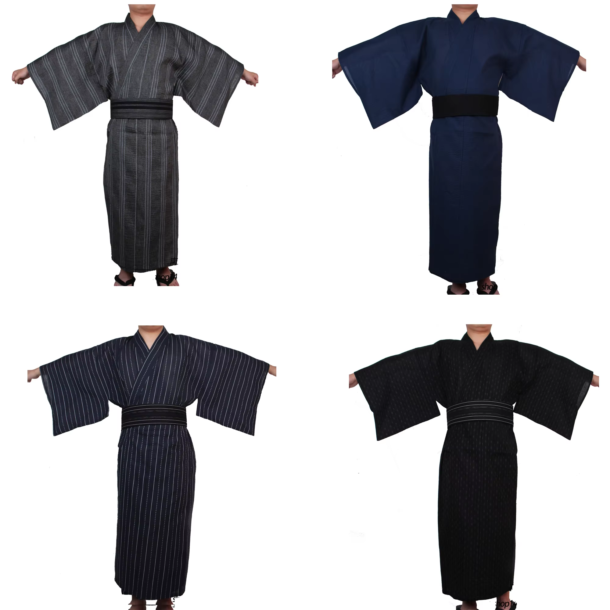 Été marine japonais traditionnel samouraï Kimono pour hommes Yukata Robe de bain Hekoobi Style ample Homewear ceinture longue Robe coton