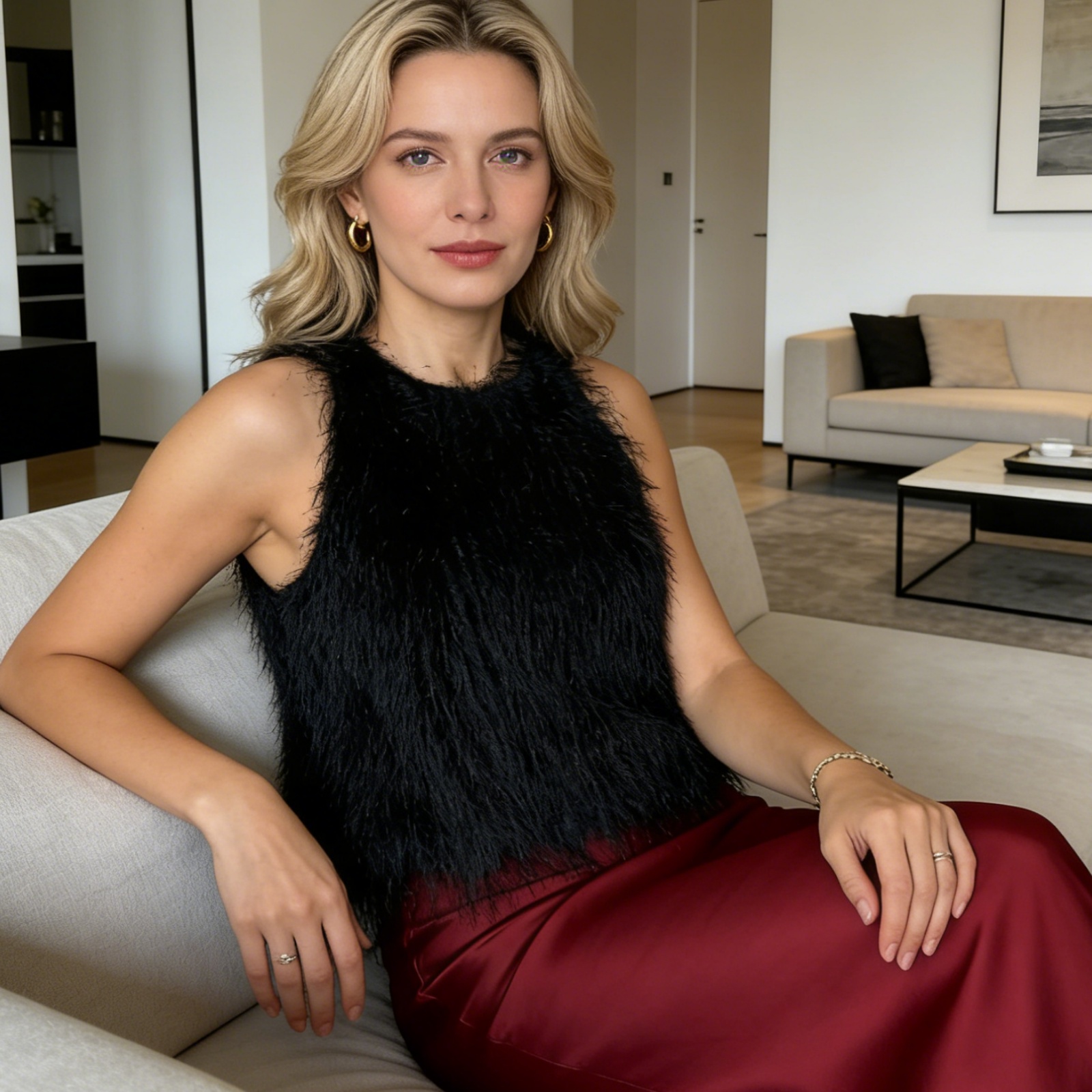 Haut court sans manches en fausse fourrure blanche tendance pour femme 2026 – Blouse douce et moelleuse pour soirée décontractée et tenue de tous les jours