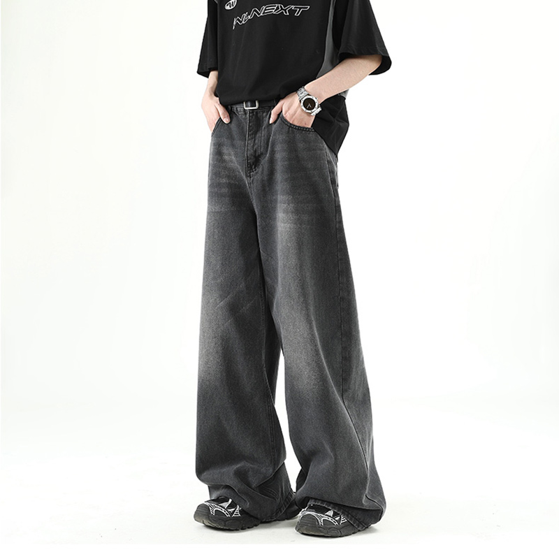Hommes Denim pantalon vieux bleu lavé mâle jean droit décontracté hommes ample jambe large pantalon nouvelle mode coréenne haute rue Denim