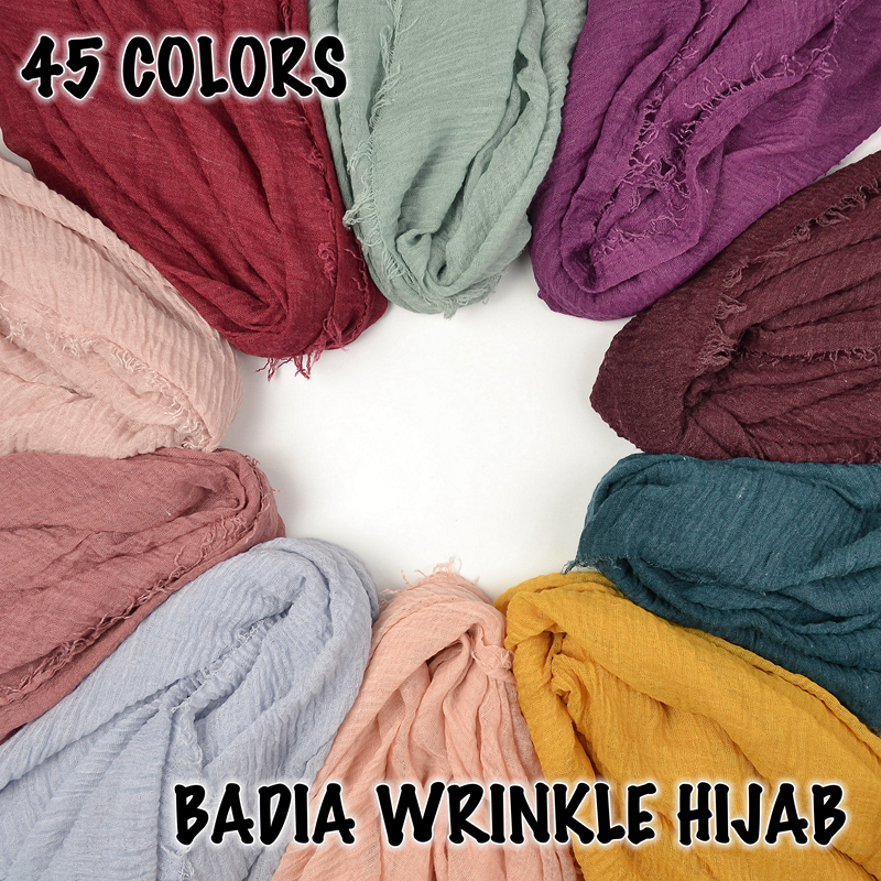 Foulard Hijab en Coton Froissé pour Femme, Uni, Maxi, Voile Musulman Doux et Léger 90*180cm