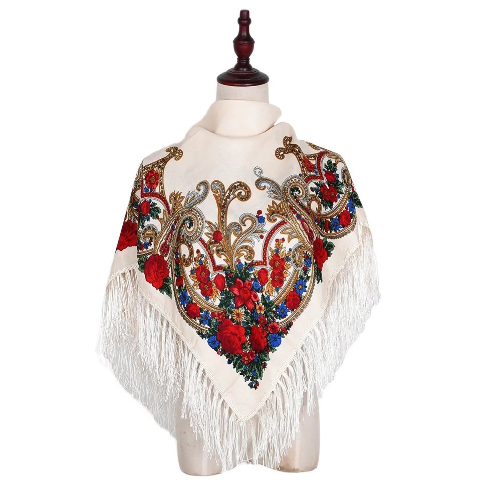 Foulard carré russe pour femmes, châles traditionnels ukrainiens, Bandana de luxe à franges imprimé Floral, bandeau de Style ethnique espagnol