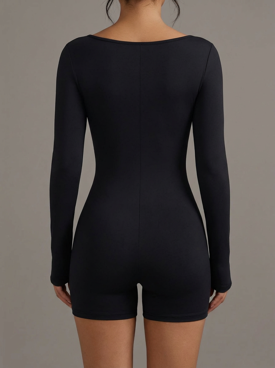 Combinaison Courte de Fitness pour Femme à Manches Longues, Combinaison d'Entraînement Sportive Une Pièce, Tenue de Sport, Combinaison de Gym, Survêtement Femme