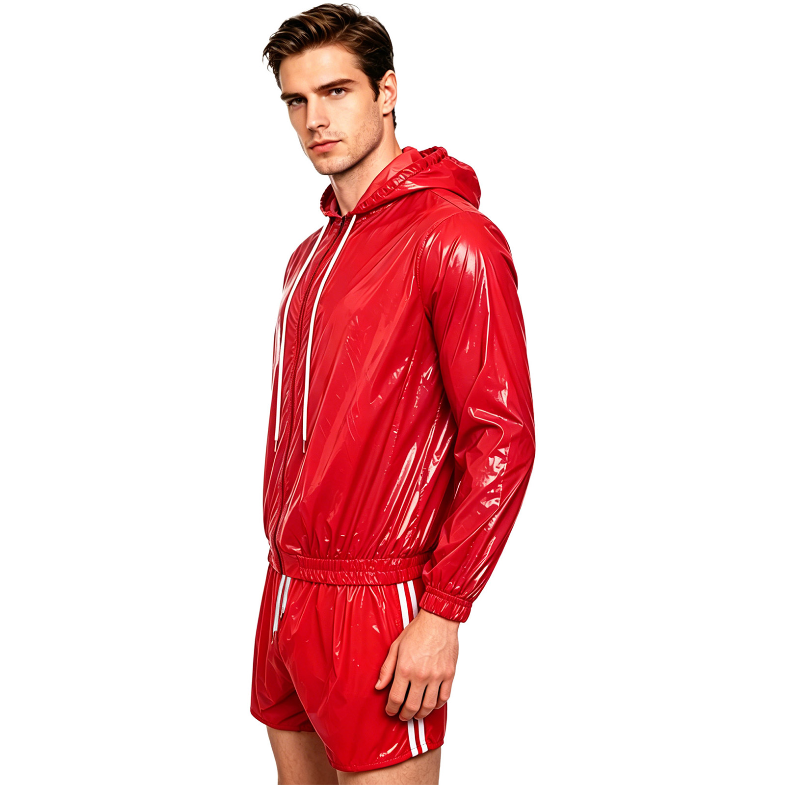 Ensemble de survêtement sportif imperméable pour homme, veste à capuche zippée sur le devant, short boxer intégré