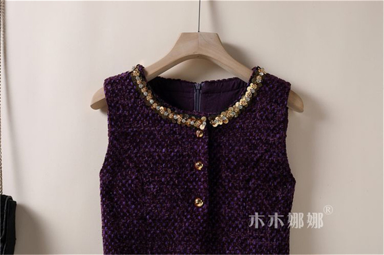 Robes pour femmes petit gilet en Tweed parfumé jupe perlée paillettes Tweed un mot robe ample 2025 printemps et automne nouvelle robe pour femmes