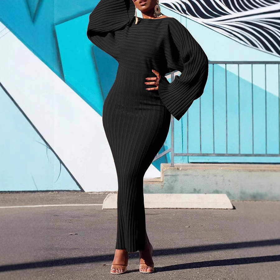 Robe en tricot pour femmes, col rond, taille élastique, enveloppante, robes de hanche épissées, coupe cintrée irrégulière, manches longues, élégante, hiver 2025