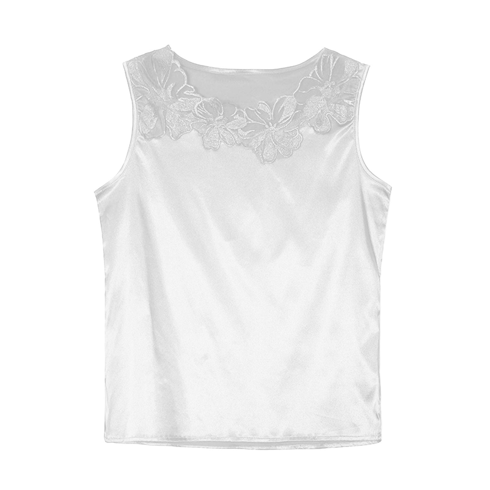 Débardeur d'été en Satin de soie pour femmes, Style coréen, chemisier sans manches en dentelle, élégant, Chic, solide, gilet OL, vêtements pour femmes