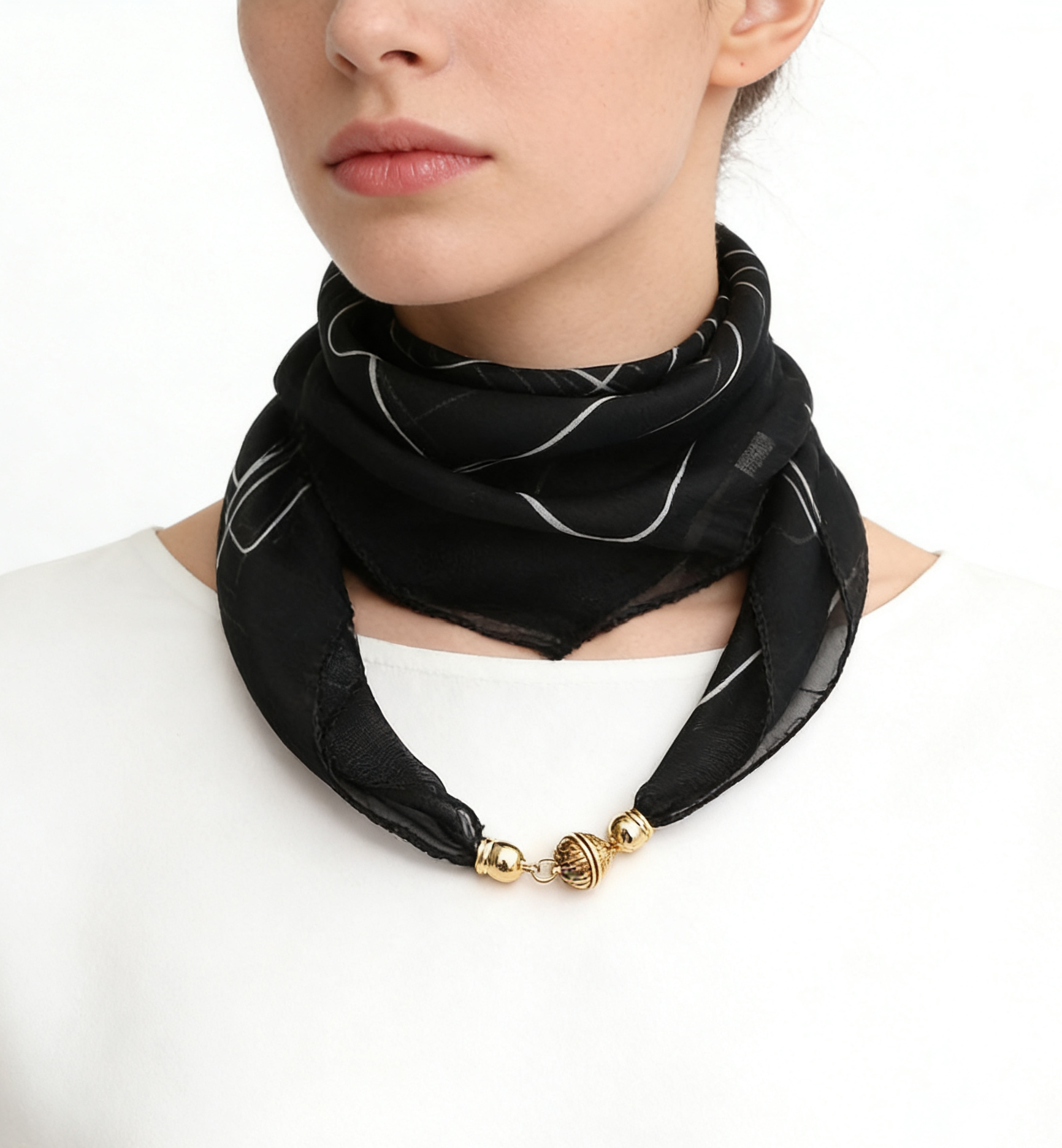Écharpe de cou à imprimé rayé avec boucle magnétique, fixation rapide et facile, sans nœuds complexes, foulard tour de cou