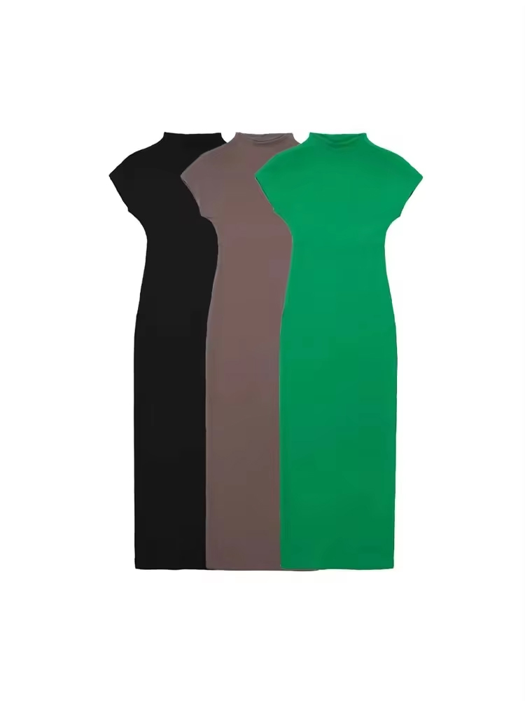 Femmes mode ajusté tricot robe mi-longue Vintage col rond manches courtes robes féminines robes Mujer