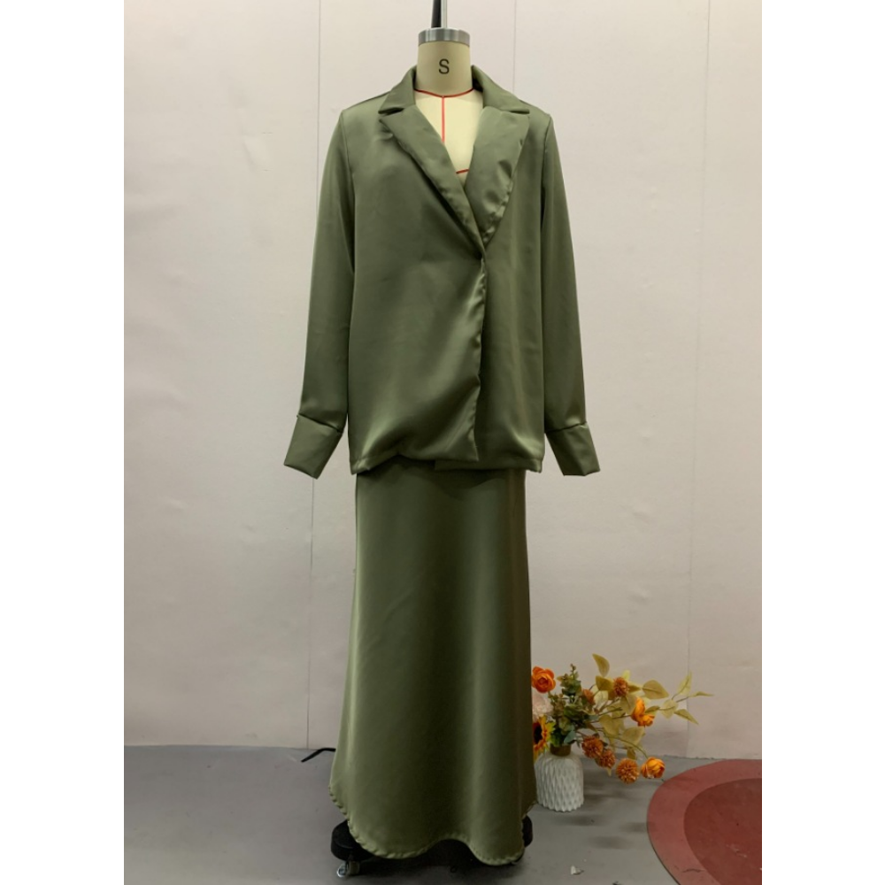 Ensemble deux pièces en satin pour femmes, jupe longue imbibée, tenue décontractée à la mode