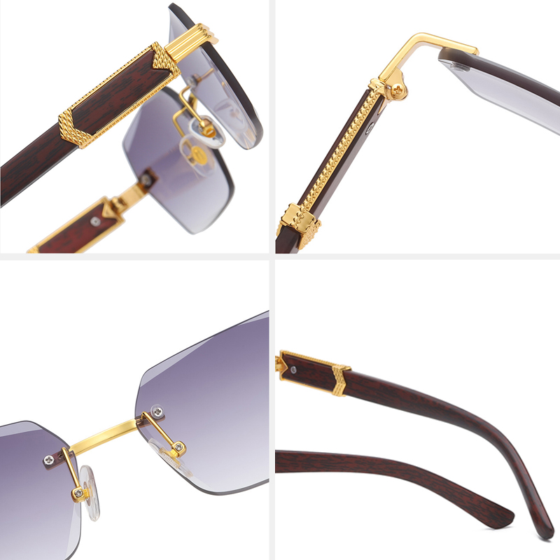 Lunettes De soleil carrées sans bords De luxe pour hommes et femmes, marque De styliste, dégradé sans cadre, mode Vintage en bois Oculos De Sol