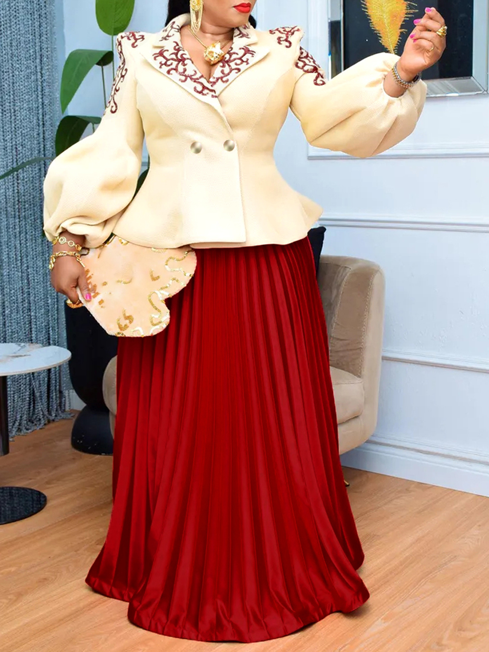 Vêtements africains pour femmes, 2 pièces, hauts à manches longues assortis et jupe plissée, Robe de soirée, tenue d'invité de mariage