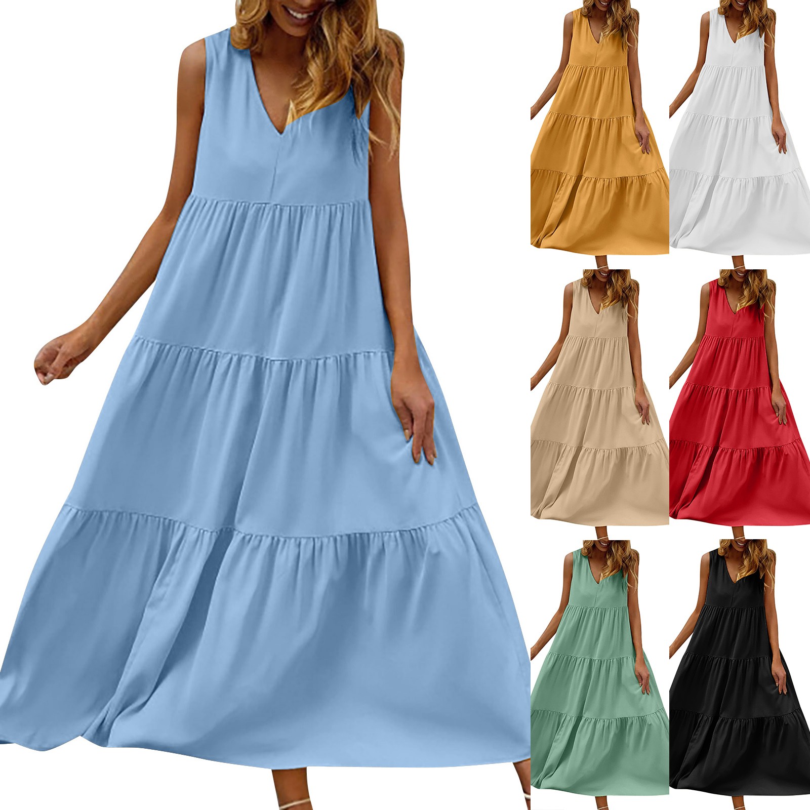 Robe longue décontractée à col en V pour femmes, superposition florale, grande taille, robe de plage, robe éducative, été