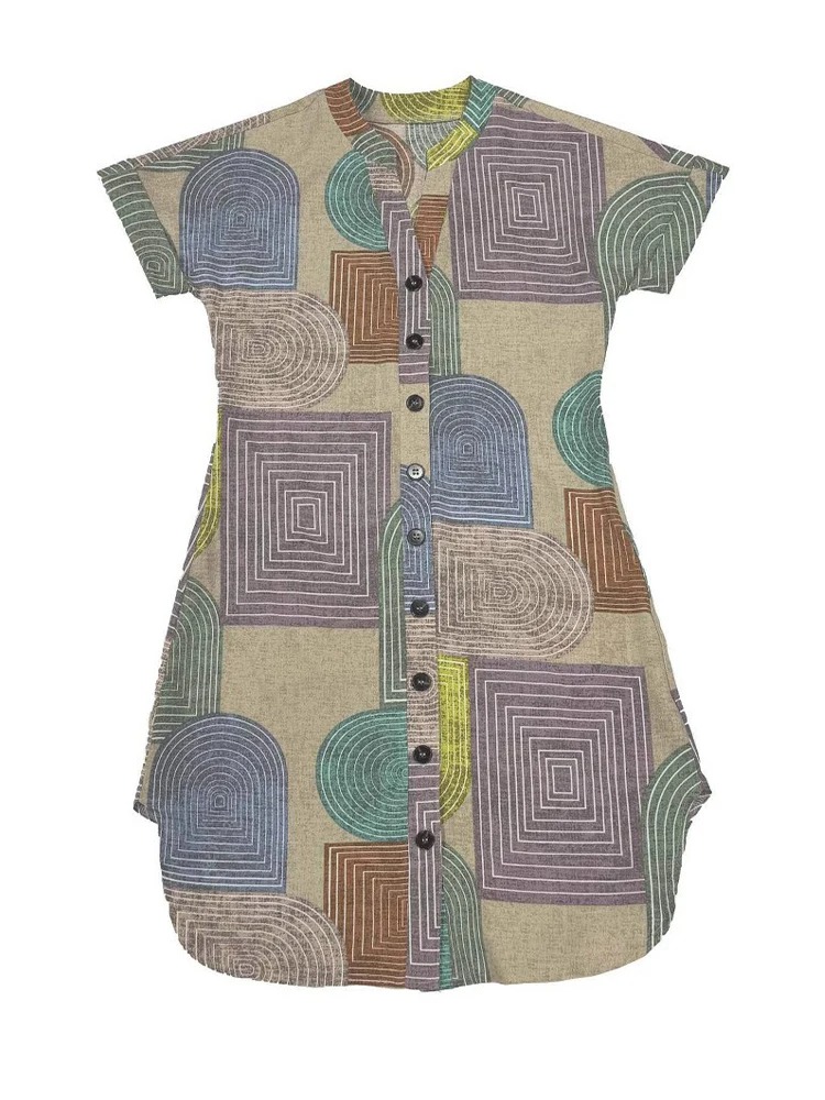 Robe élégante à col en V et boutons, imprimé géométrique, pour femmes européennes et américaines, été, style étranger