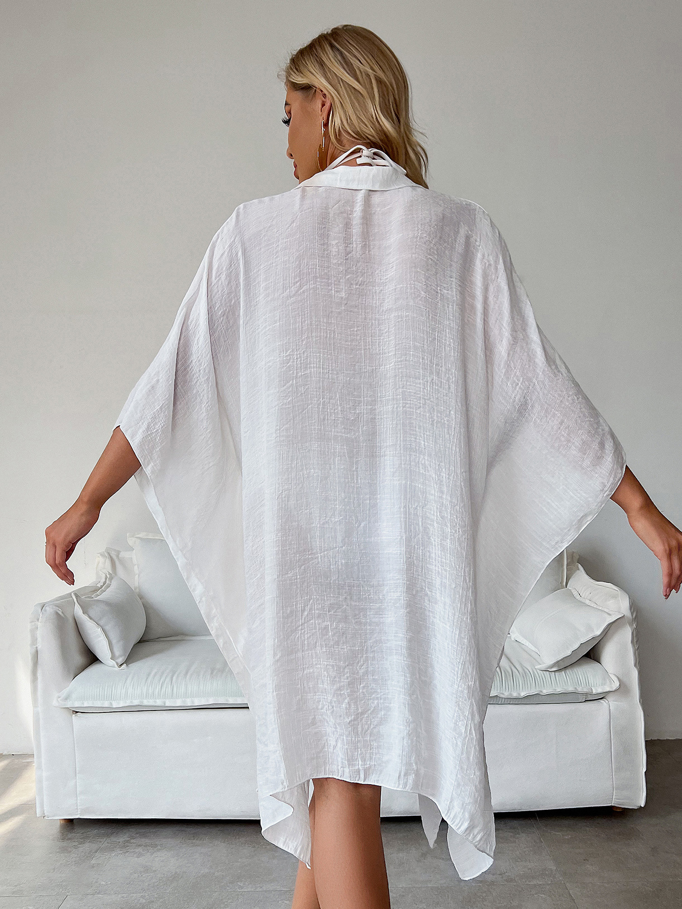 Robe de plage à boutons pour femmes, tunique en coton de bambou, bikini adt, vêtements de plage, cardigan, vacances