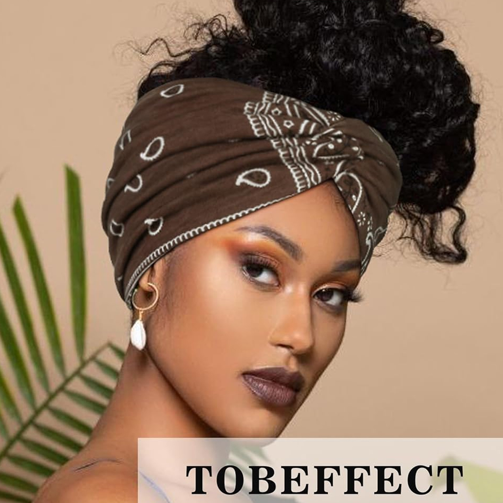 Boho large noué bandeau doux élastique imprimé Turban bandeau pour femmes filles Sport Yoga entraînement été plage chapeaux