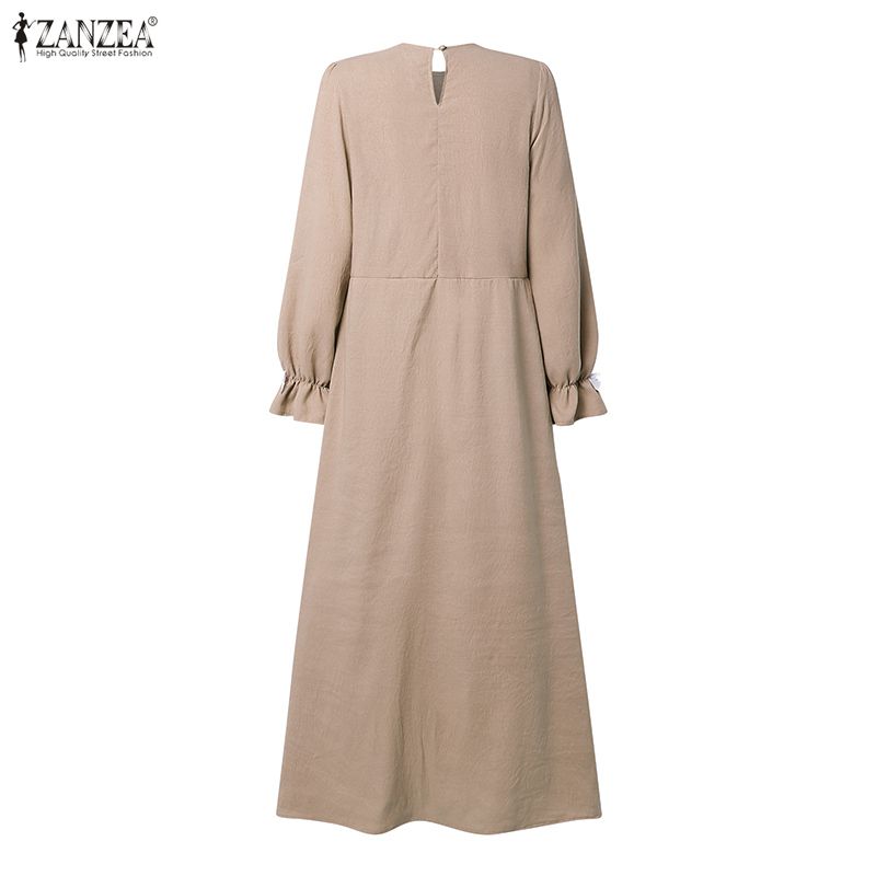 Robes Musulmanes Tendance 2026 ZANZEA – Robe de Ramadan Élégante pour Femme, Col Rond, Manches Longues, Nœuds, Robe d'Été, Abaya de Dubaï, Femme, Hijab, Vestidos