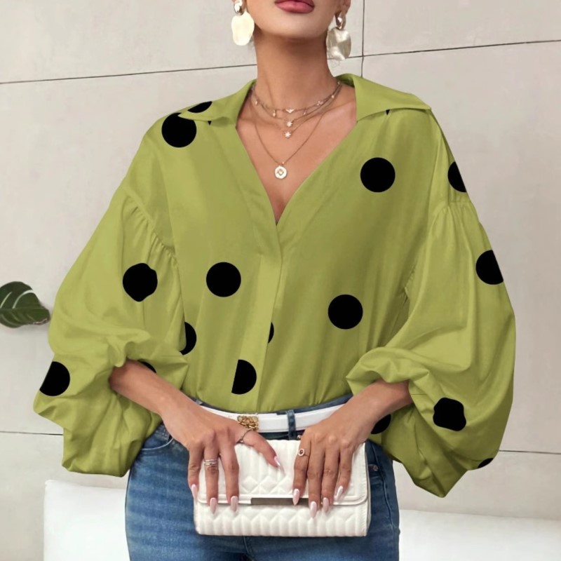 Boho femmes Blouses printemps automne nouvelle mode français à pois demi-cou conception ample bouffée à manches longues haut chemises décontractées femmes