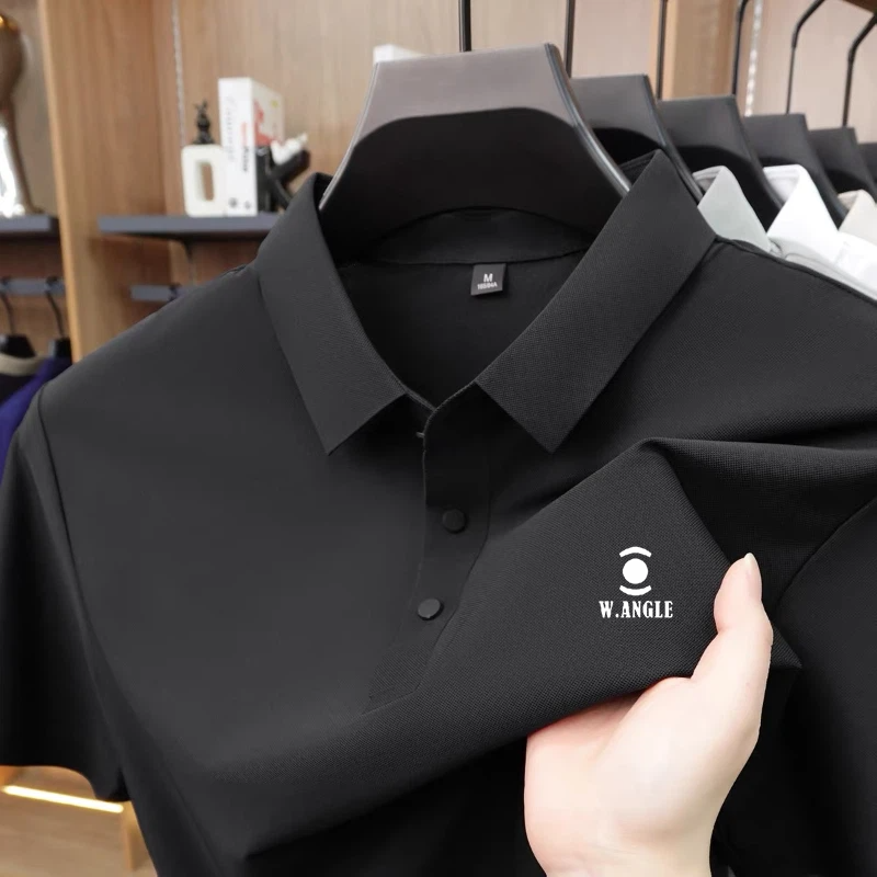 Polo en soie glacée de haute qualité à manches courtes pour homme – T-shirt décontracté uni, confortable et respirant pour l'été – Marque de mode