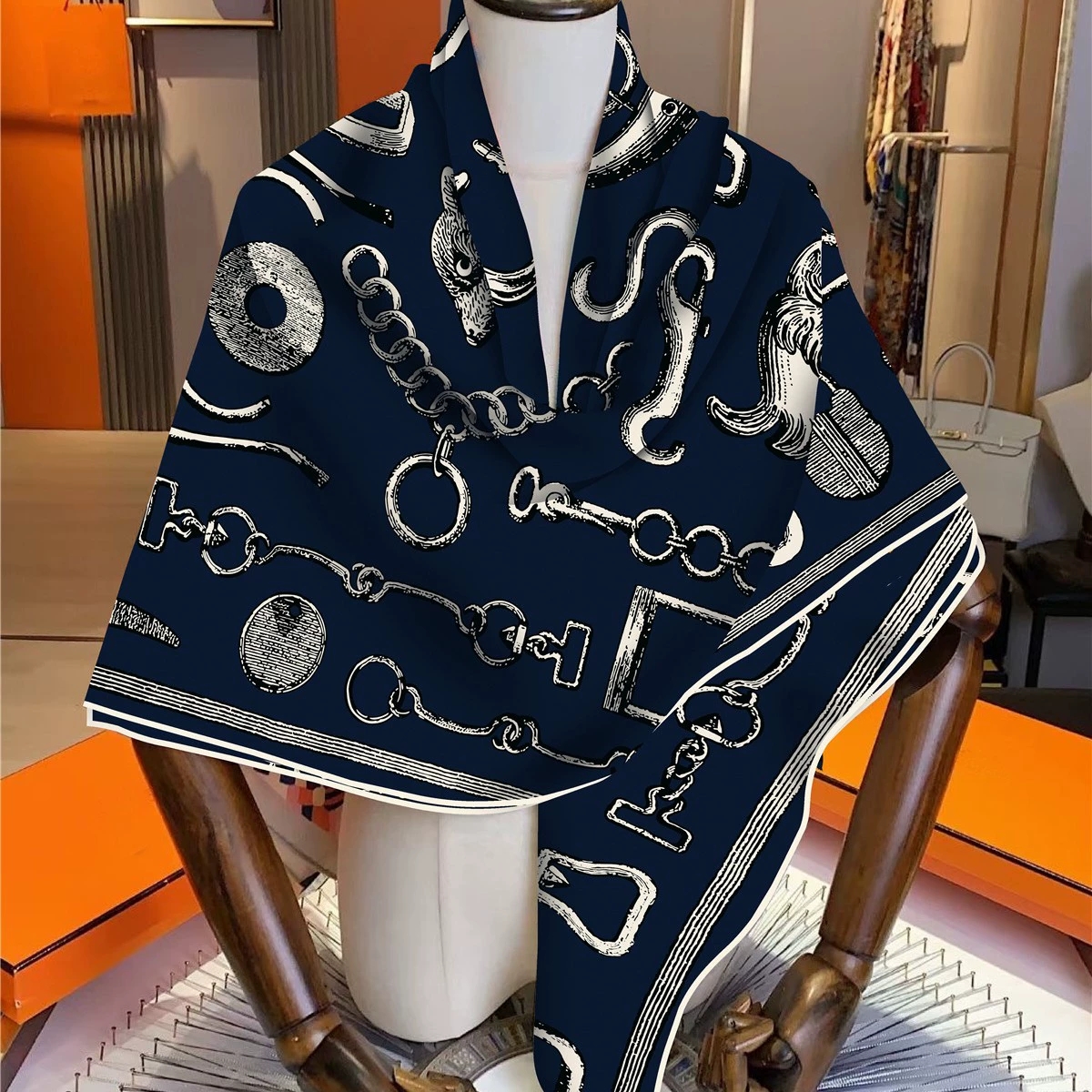 130cm Imitation soie cachemire carré écharpe châle grande écharpe d'hiver femmes marque de luxe imprimé foulards enveloppes Pashmina Hijab