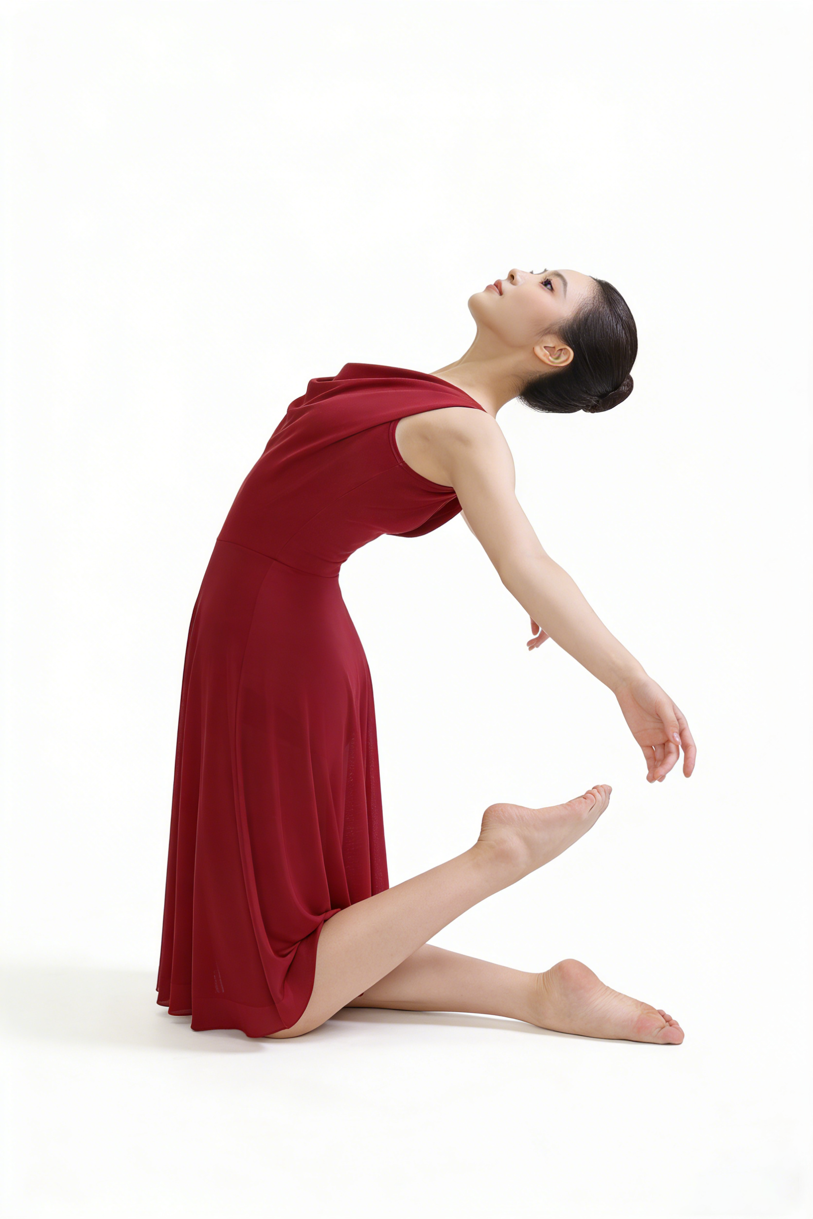 Costume de danse lyrique pour femmes adultes, tenue de danse moderne et contemporaine, robe fluide en tulle et maille à col en V et dos nu pour performance scénique