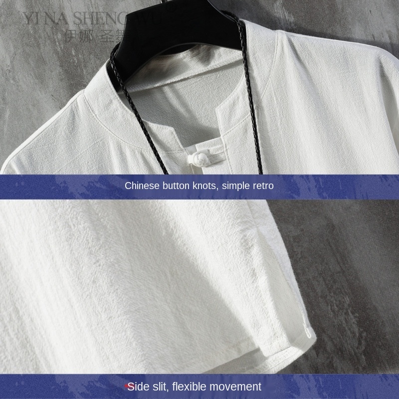 T-shirt en Lin à Manches Courtes pour Homme Style Chinois, Bouton Disque, Tang, Ample, Grande Taille, Kimono Japonais, Été