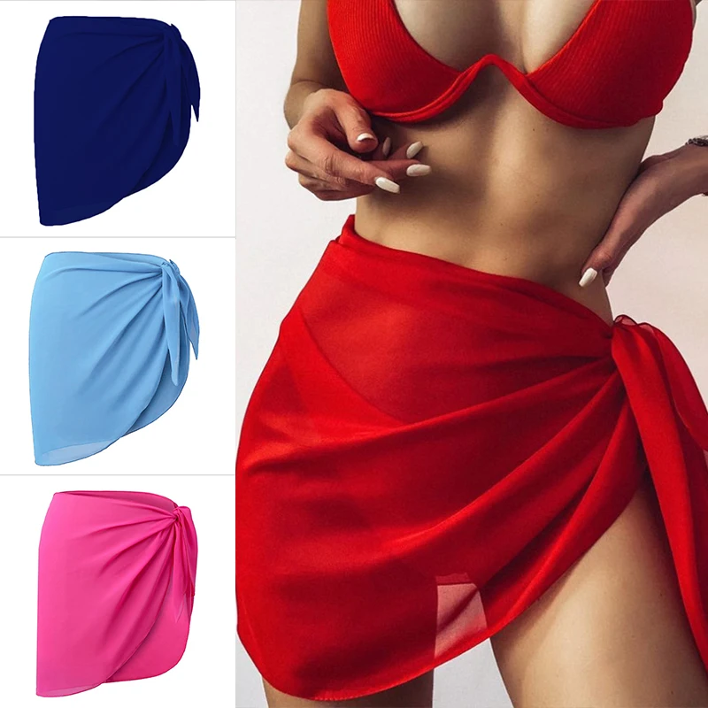 Parbones-Robe de plage transparente en mousseline de soie pour femme, écharpe de bikini, couvertures rondes, enveloppes de maillots de bain, jupes sexy
