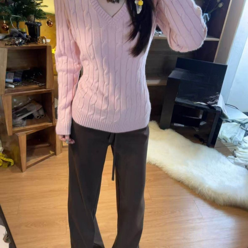 Pulls en tricot torsadé pour femmes 2026, mode coréenne, col en V, pull, sueter mujer, décontracté, tout assorti, hauts de pull, pull femme