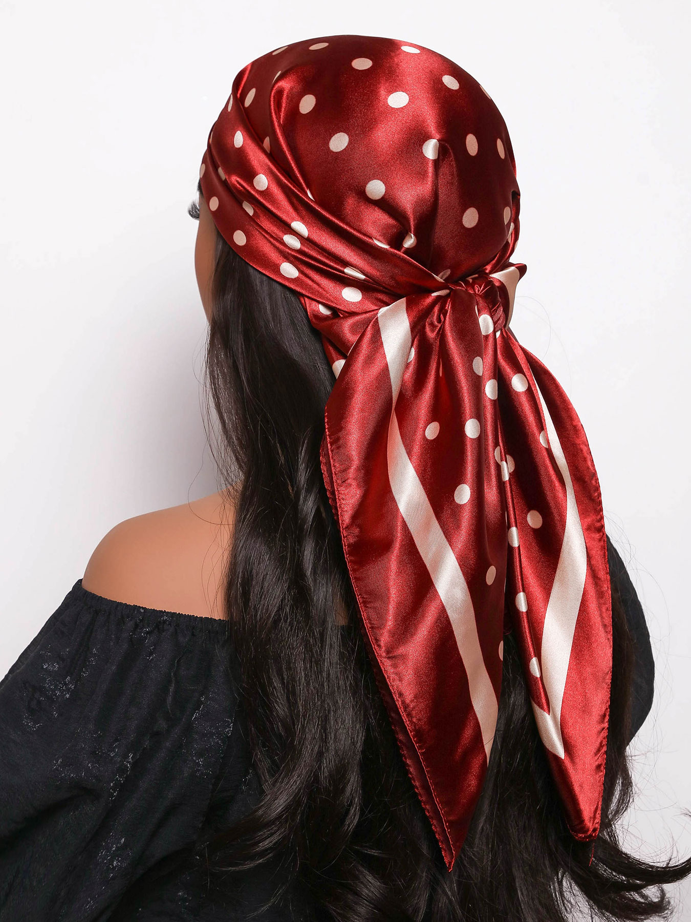 Écharpe carrée en satin à pois 90x90cm, grand foulard pour femmes, châle de cou, accessoire de mode multi-usage, décoration de sac à main, cadeau.