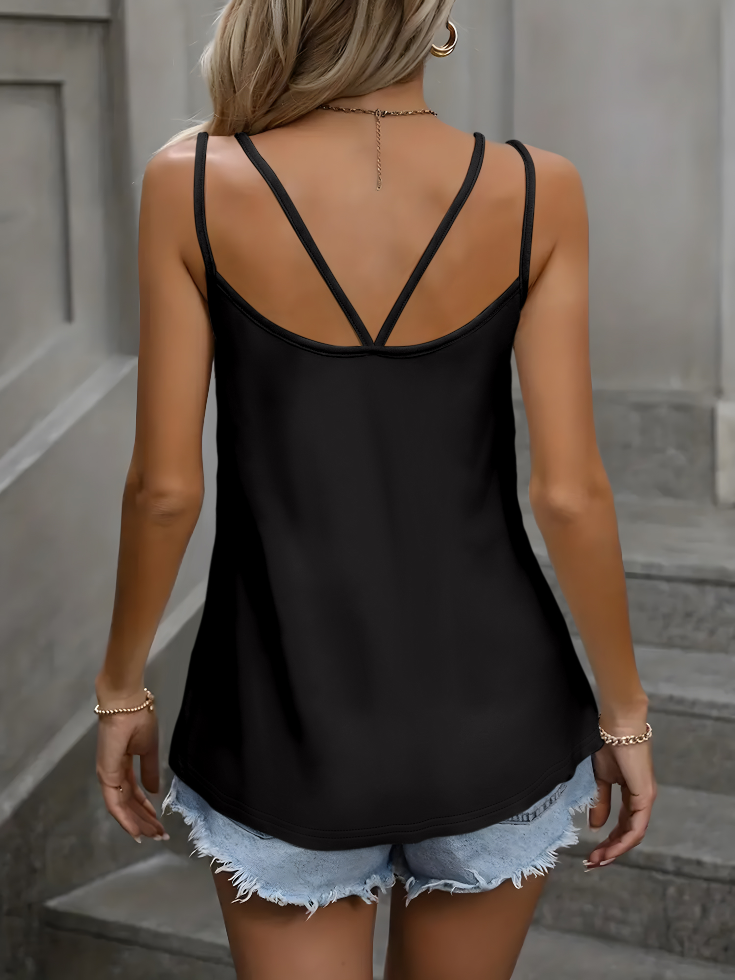 Camisole minimaliste à Double sangle, conception à col en v ajustée, tissu respirant en soie fraîche, couche extérieure d'été fraîche sans manches, tout-S