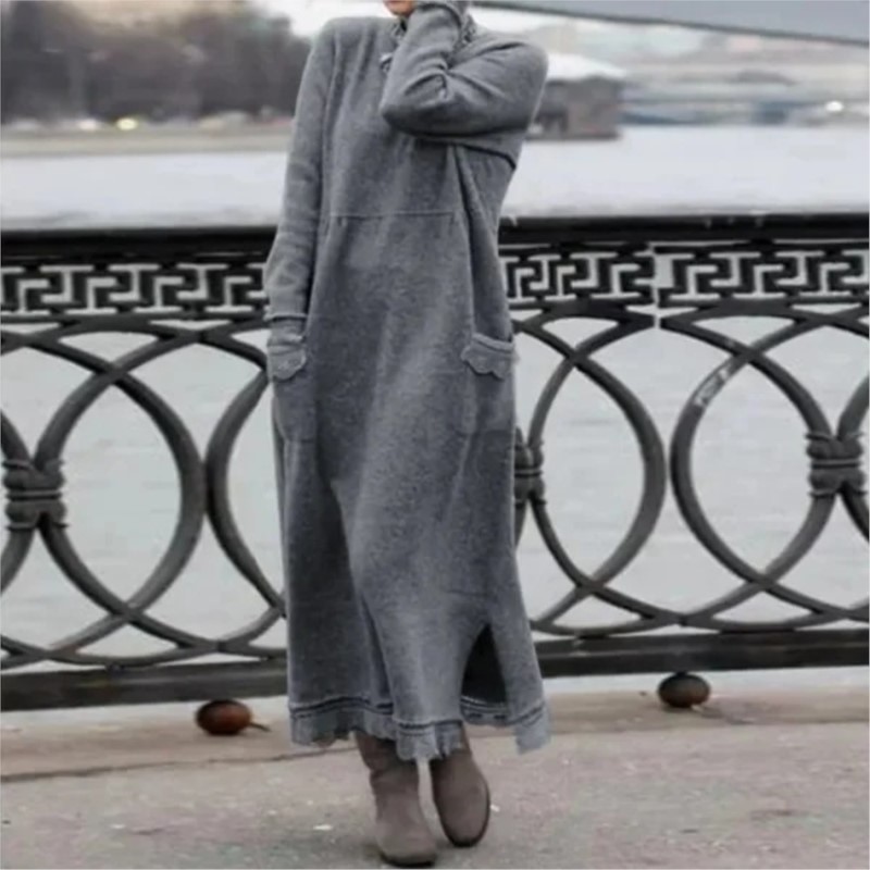 Robe Maxi à Manches sulfpour Femme, Sweat à Capuche, Style Élégant, Rétro, Décontracté, Optique, Chaud, Mode Automne Hiver, Nouveau