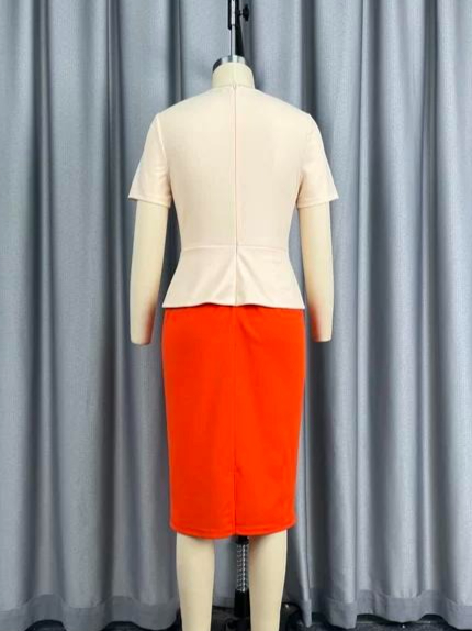 Nouvelles Robes Élégantes pour Femmes, Col Rond, Manches Courtes, Fleurs 3D, Peplum, Colorblock, Coupe Ajustée aux Hanches, Style Décontracté et Professionnel